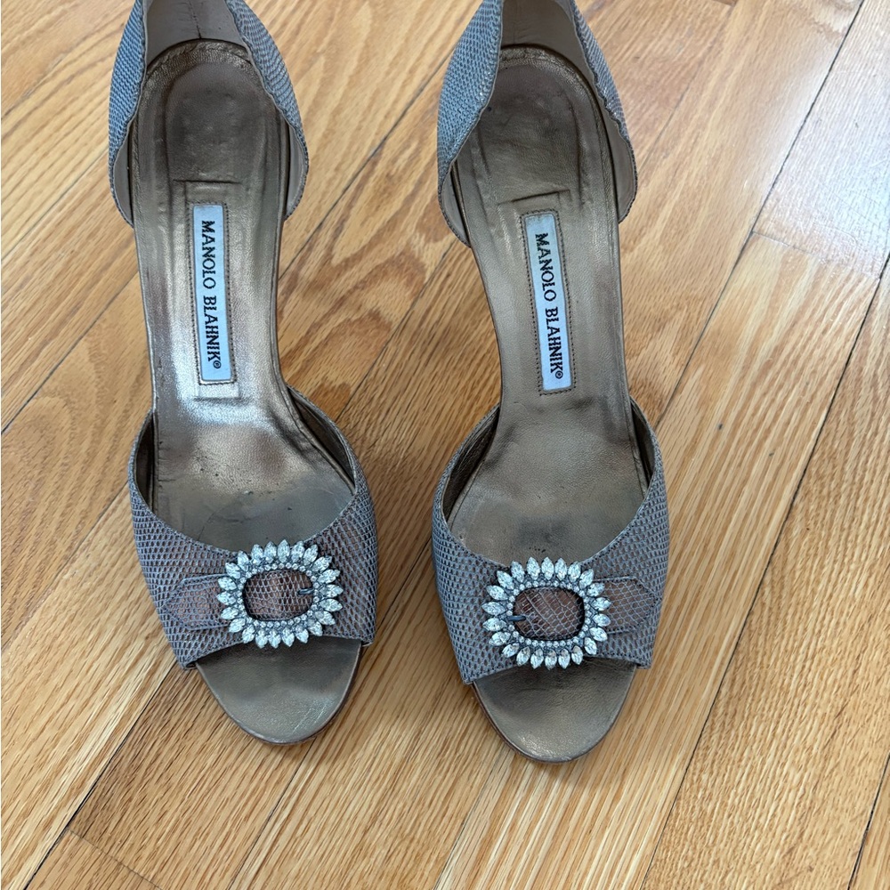 Manolo Blahnik Gray Embellished Heels